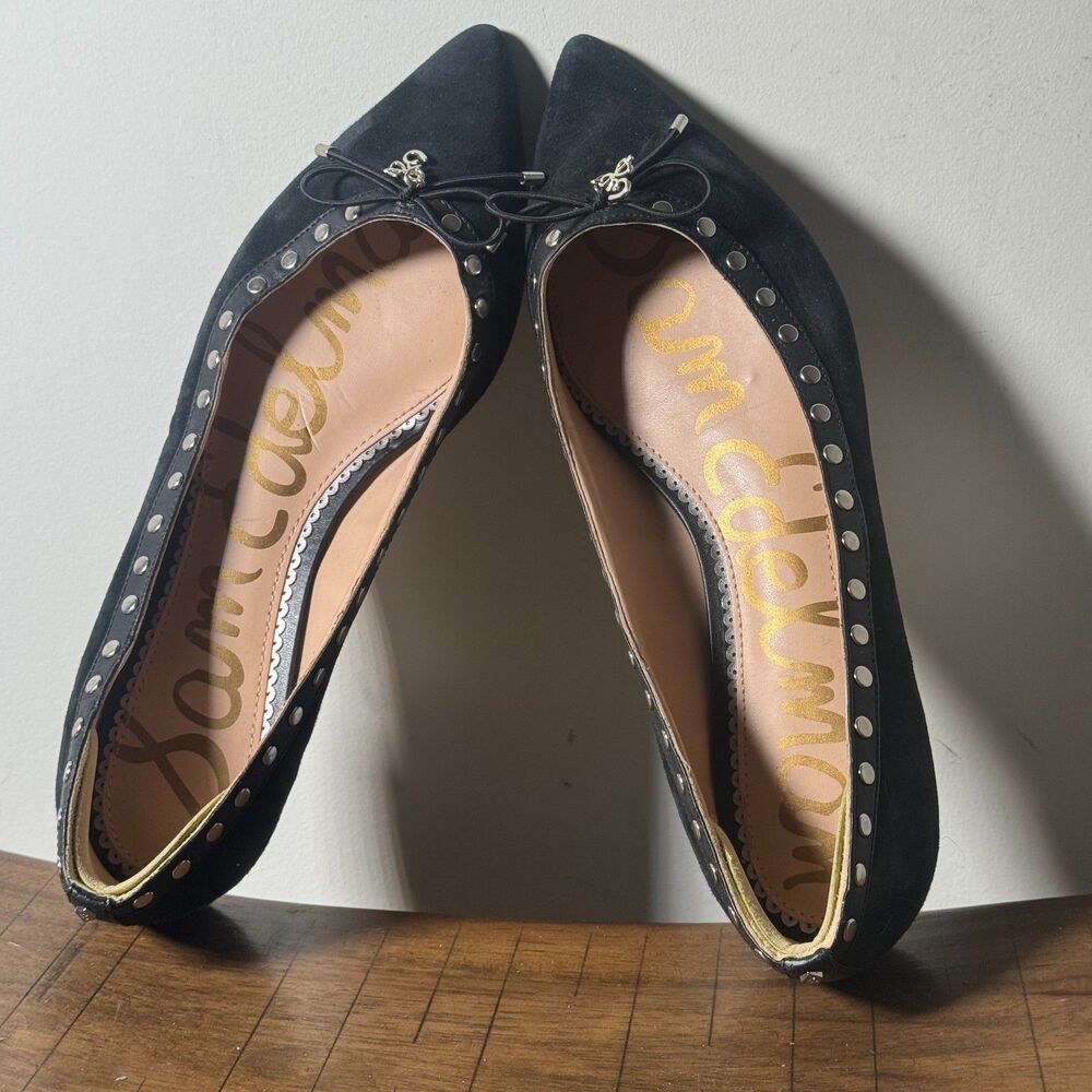 Sam Edelman Black Studded Pointed Toe Flats Lace Up Womens 8.5
